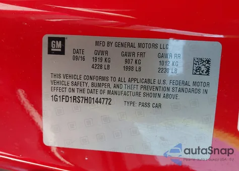 2017 Chevrolet Camaro 2Lt from USA, damaged, VIN 1G1FD1RS7H0144772